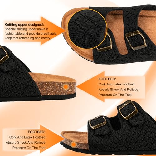 Image of Women's Comfy Arch Support Cork Footbed Adjustable Knitting Straps Indoor and Outdoor Slides Sandals