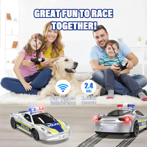 Muakiz Ferngesteuertes Auto ab 3 4 5 6+ Jahre, 2.4G RC Auto Spielzeug Polizeiauto mit Fernbedienung für Junge Mädchen Kinderspielzeug mit Aufladbarer Batterie & Polizei Licht RC Cars Spielzeug, Silber