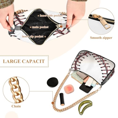 Baseball Shoulder Bag for Women, Handbag with Chain Strap, Soft Purse Tote Bag for Ladies4