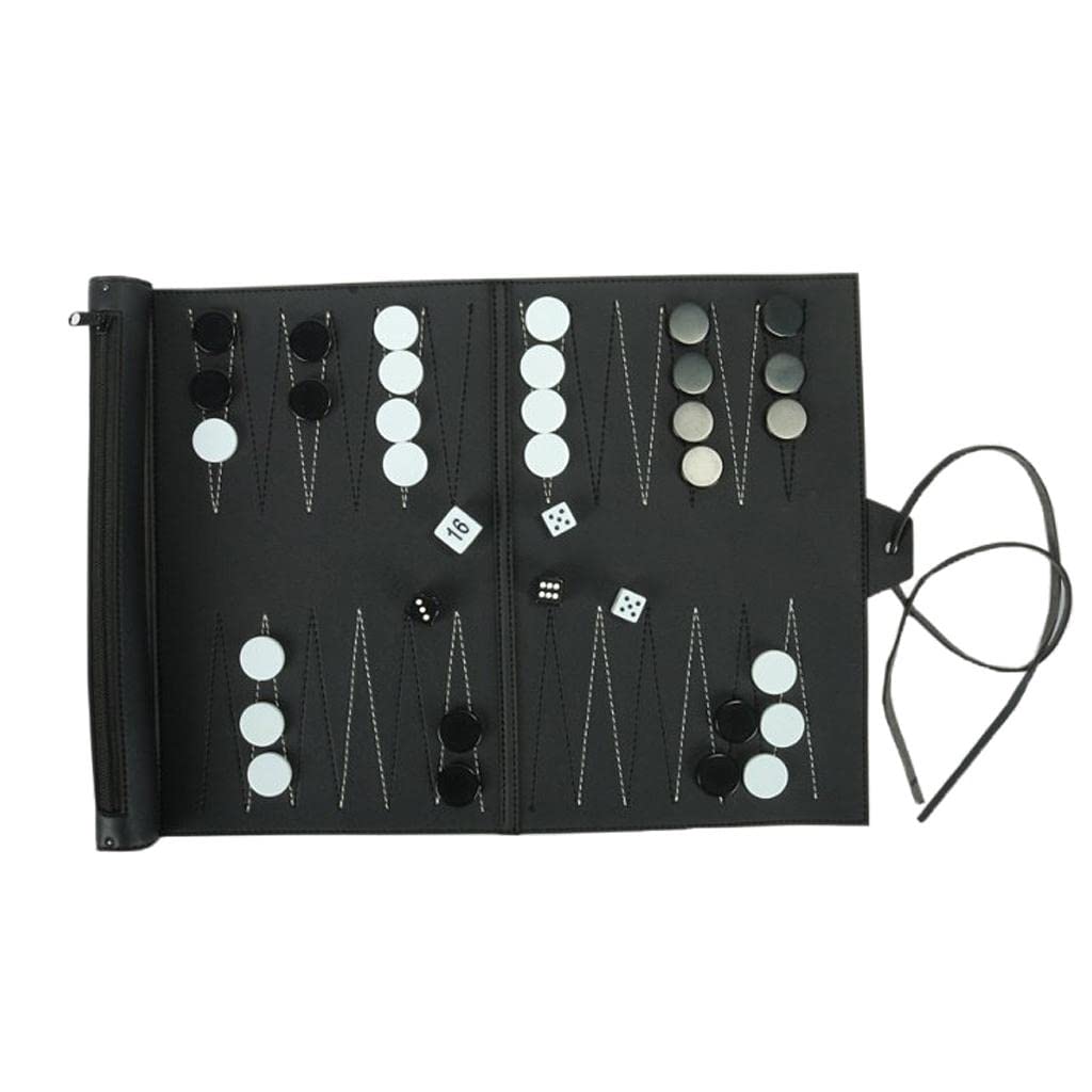 MYADDICTION Pu Leather Backgammon Set Travel Family Recreational Backgammon Board Game