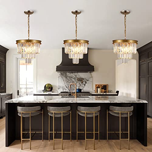 Image of Gold Crystal Chandeliers 16 inch Modern Pendant Light Fixture for Dining Room
