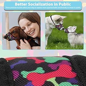 LUCKYPAW Dog Muzzle, Soft Dog Muzzles for Small Medium Large Dogs, Breathable Muzzles to Stop Biting and Chewing with Pattern, Allows Panting and Drinking(Black Bone,XS)