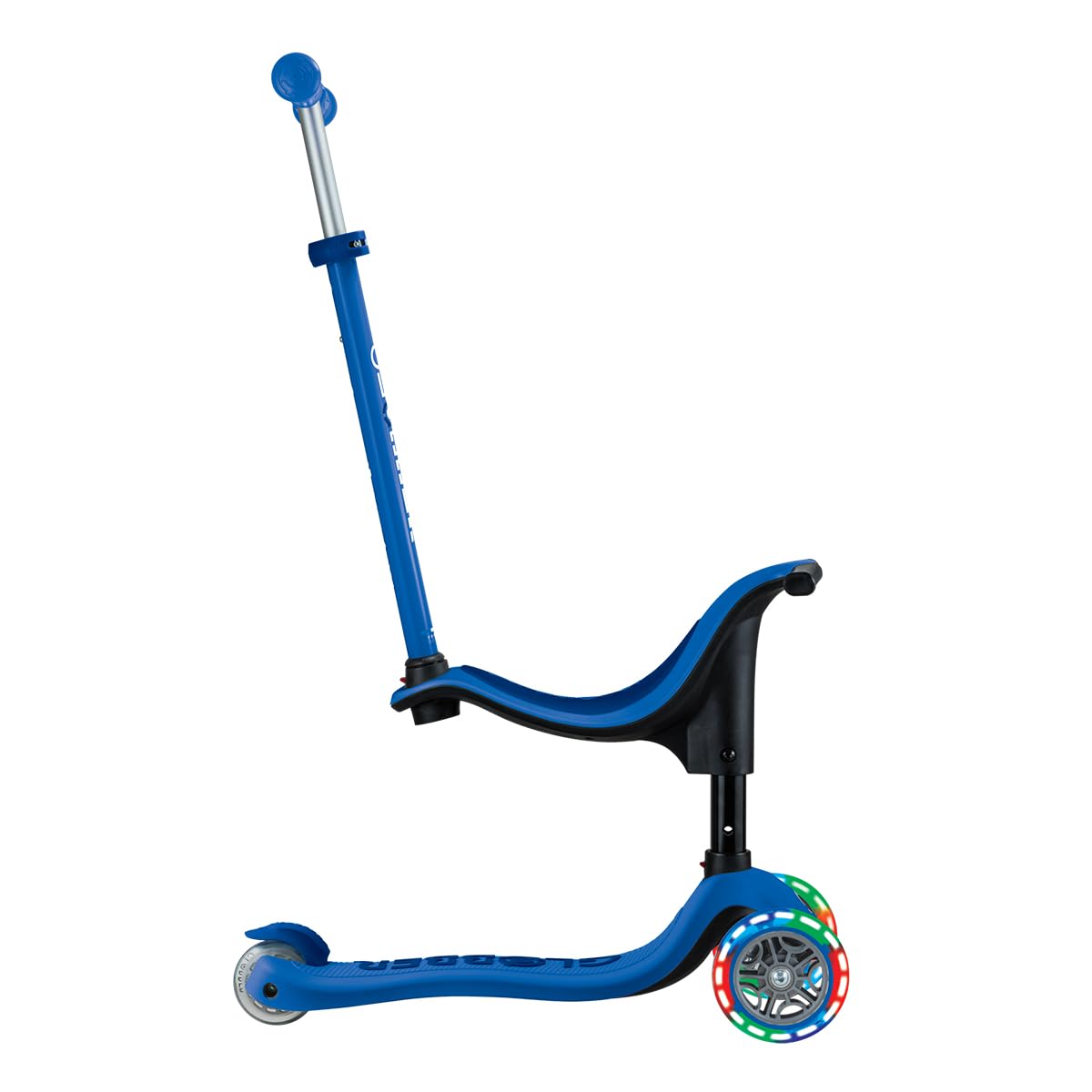 Globber - GO•UP SPORTY LIGHTS - Monopattino a 3 ruote con seduta, per bambini dai 15 mesi ai 6 anni, Blu scuro
