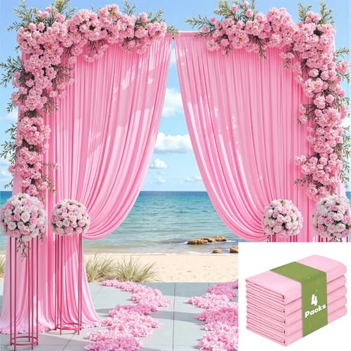 Image of 20ft x 12ft Wrinkle Free Pink Backdrop Curtain for Parties, Silky Polyester 4 Panels 12ft Long Photo Backdrop Drapes Back Drop Cloth for Wedding Birthday Party Baby Shower Photography Background