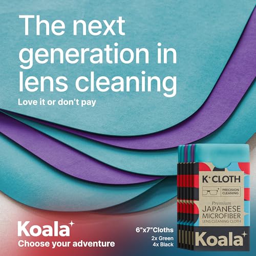 Image of Koala Lens Cleaning Cloth | Japanese Microfiber | Glasses Cleaning Cloths | Eyeglass Lens Cleaner | Cloth Cleaners for Camera Glass Lenses and Screen Cleaning | Blue & Purple (Pack of 6)