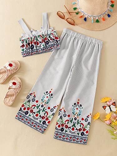 Wdirara Toddler Girl's 2 Piece Outfits Floral Print Bow Cami Top And Pants Set Multicolored 110 #TOP1