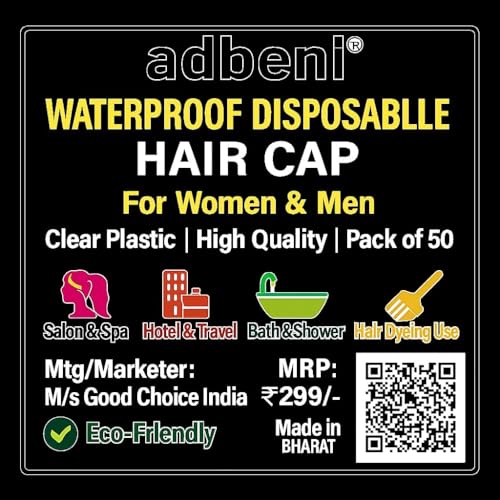 Image of Adbeni Waterproof Disposable Hair Cap for Women & Men | Premium | Clear Plastic Spa, Salon, Hotel, Food handling, Travel & Dyeing Use High Quality Bath Shower Protection Hat for Bathroom & Beauty Treatments