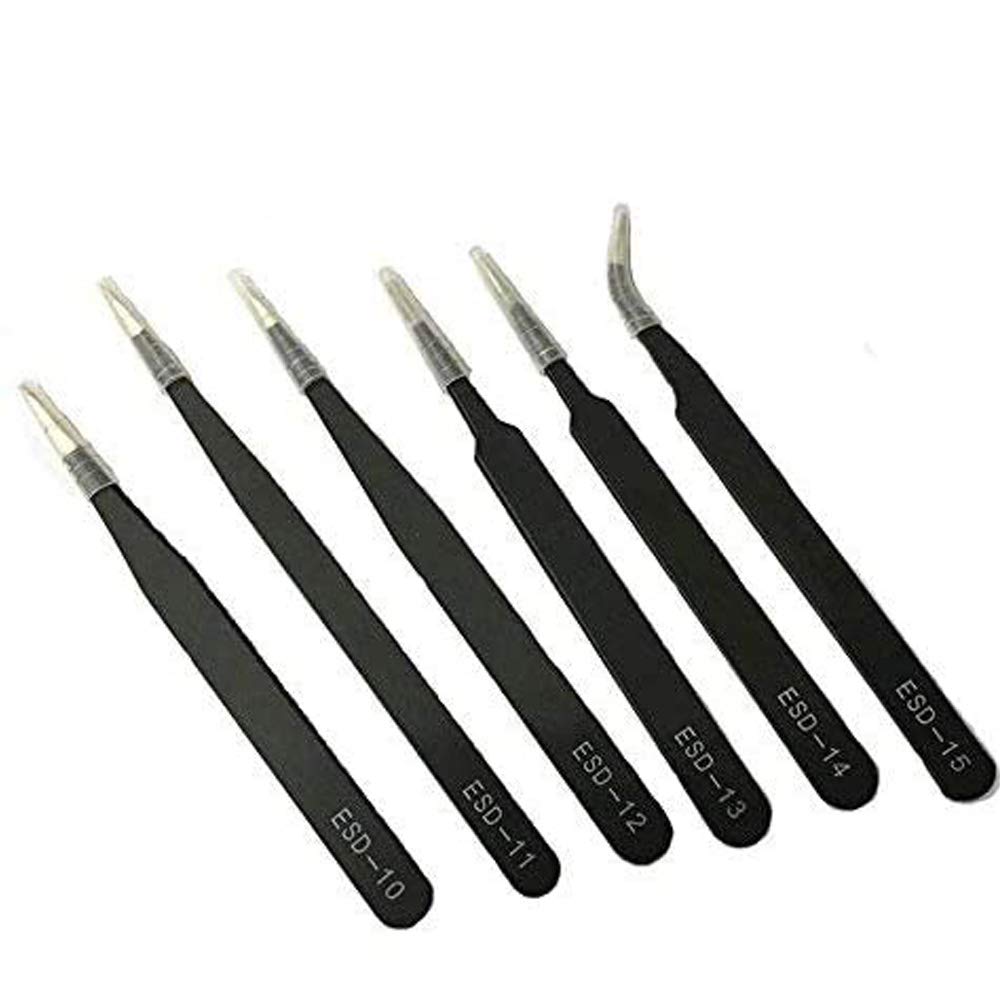 6 Pcs ESD Tweezers set|GDGY Professional Stainless Steel Slant Tip Tweezerï¼Å’Precision Sharp Tweezers-Steel Pointy Ends Meet Perfectlyï¼Å’Beauty Eyebrow Tweezers-Yellow PVC packaging