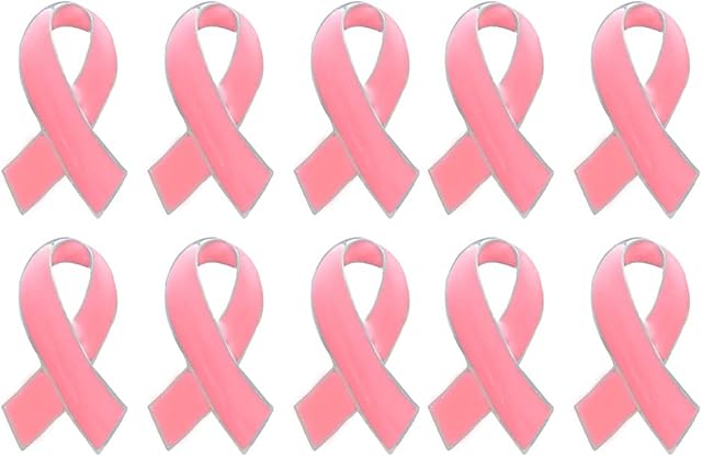 Sharplace 10Pcs Official Pink Ribbon Brooch Pin Badge Breast Cancer Awareness Lapel Pin for Women Girls, Clothing Decor