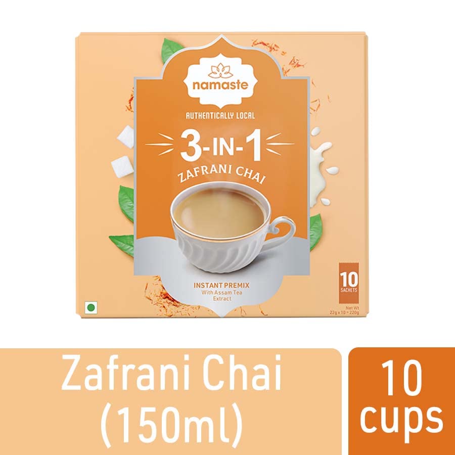 Miniatura 3 de Namaste Chai Zafrani Saffron Tea Premix  Saquitos instantáneos de té de azafrán en polvo con leche y azúcar  0.78 oz x 10 sobres