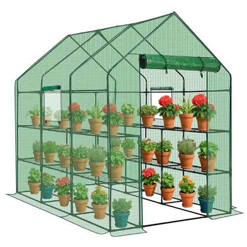 LEADZM Gewächshaus mit UV-beständiger PE-Gitterfolie,12 Metallablagegittern, Sturm-Winterfest, Schutz vor Kälte,Frost, Anzucht für Tomaten & Pflanzen, Balkon Garten (Grün, 142 x 216 x 196 cm) LEADZM Gewächshaus mit UV-beständiger PE-Gitterfolie,12 Metallablagegittern, Sturm-Winterfest, Schutz vor Kälte,Frost, Anzucht für Tomaten & Pflanzen, Balkon Garten (Grün, 142 x 216 x 196 cm)