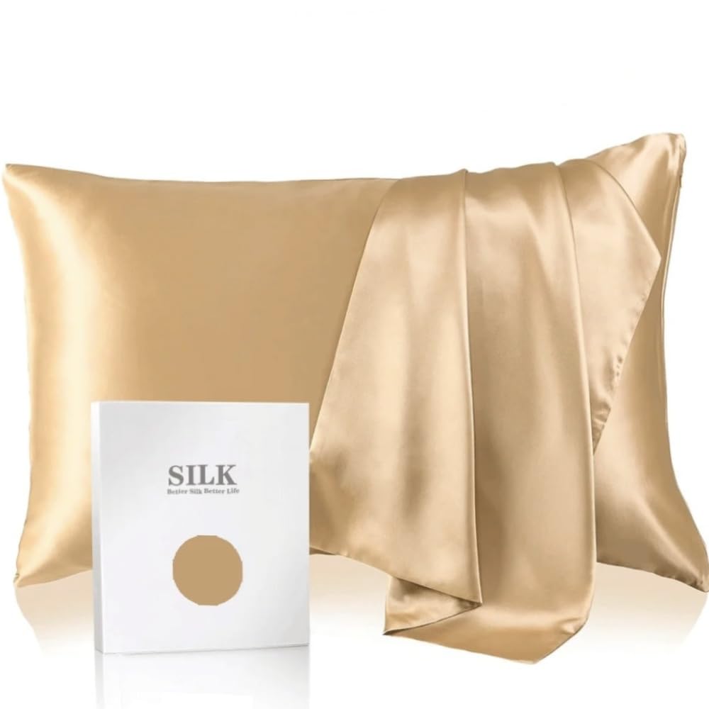 Charmeuse - Confezione da 2 federe in 100% seta, per capelli e pelle, con cerniera nascosta, morbide, traspiranti, lisce, rinfrescanti, in seta, per donne che dormono (champange, federe Stanadard)