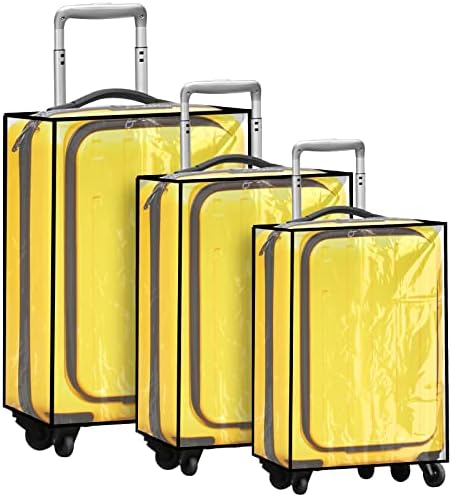 3 Pieces Clear Luggage Cover PVC Suitcase Luggage Cover Protector Waterproof Cover for Luggage Cover (Black Border, Regular Style)