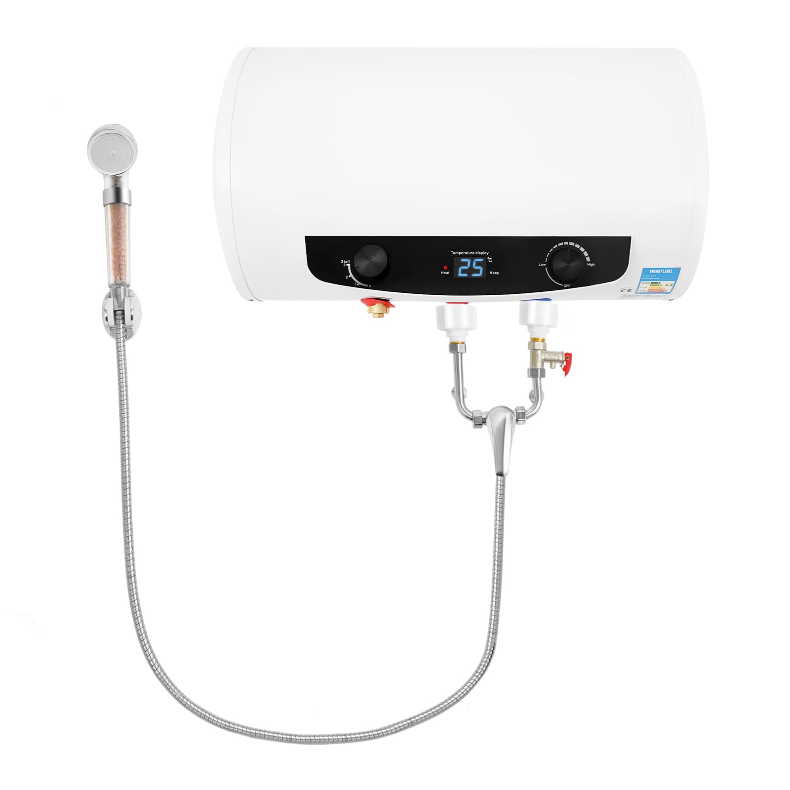 9.2 Gallon Electric Water Heater with 1500W Fast Heating, 77-167°F Adjustable, Digital Display Horizontal Wall Mounted Instant Heating Shower, Shower Kit for Home/Salon/Caravan