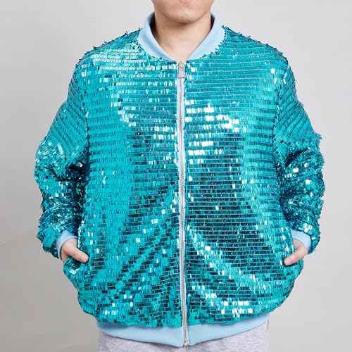Image of YIYI Mens Jacket Bomber Sequin Sparkly Varsity Unique Glitter Jacket Male Party Shiny Outwear Coat Birthday Holiday Clothes