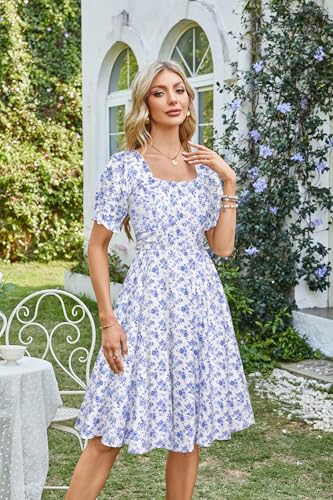 Image of Belle Poque Women's Vintage Midi Cottagecore Cocktail Dresses | Belle Poque Women's Vintage Cottage Core Dress,A-line,Midi,Square Neck,Homecoming Dress,Cocktail Dress,Sun Dress