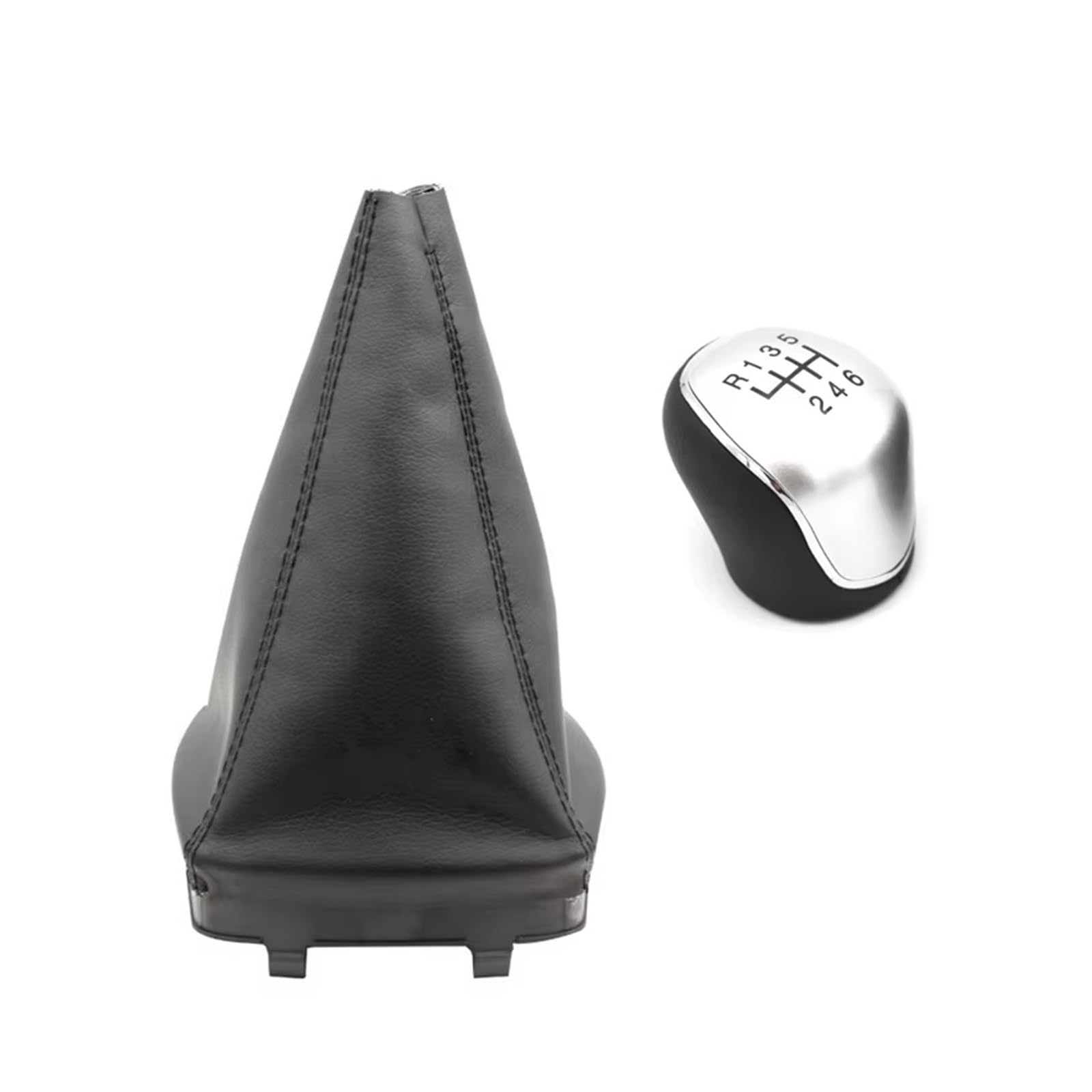 Qmtvfsrh Silver 6 Speed 2Pcs Car Gear Shift Knob Manual Gear Shift Knob Pu Gaiter Boot Collar For Mondeo 4 Mk4 Iv 2007-2014 Shifter Lever(Silver 6 Speed 2Pcs)