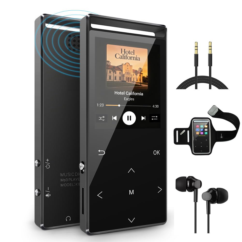 MP3 Player 64GB with Bluetooth Sport Armband,FM Record,Shuffle Play,Line-in rip Music,Voice Record,HiFi,Multifunction,Metal Shell