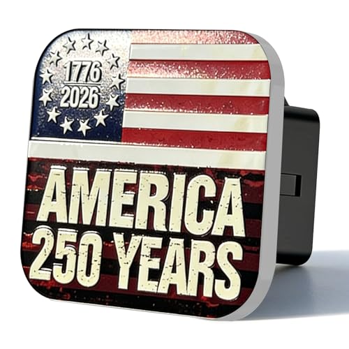 American Flag Trailer Hitch Cover, America 250 Limited Edition— Exclusive TrkWyze Design, CAR-WASH-Safe, Rust-Resistant Aluminum Flag Hitch Cover (250th Anniversary Color)