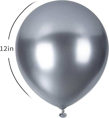 Miniatura 2 de 70 globos plateados metálicos, globos de látex plateado cromado de 12 pulgadas, arco de guirnalda para cumpleaños, baby shower, boda, San Valentín,