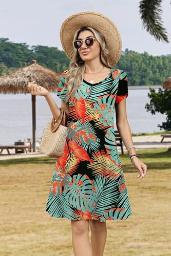 Image of Zeagoo Womens Summer A-Line Dress with Pockets Mini Short Sleeve Dresses Flowy Beach Swing Dress 2026 Vacation Travel