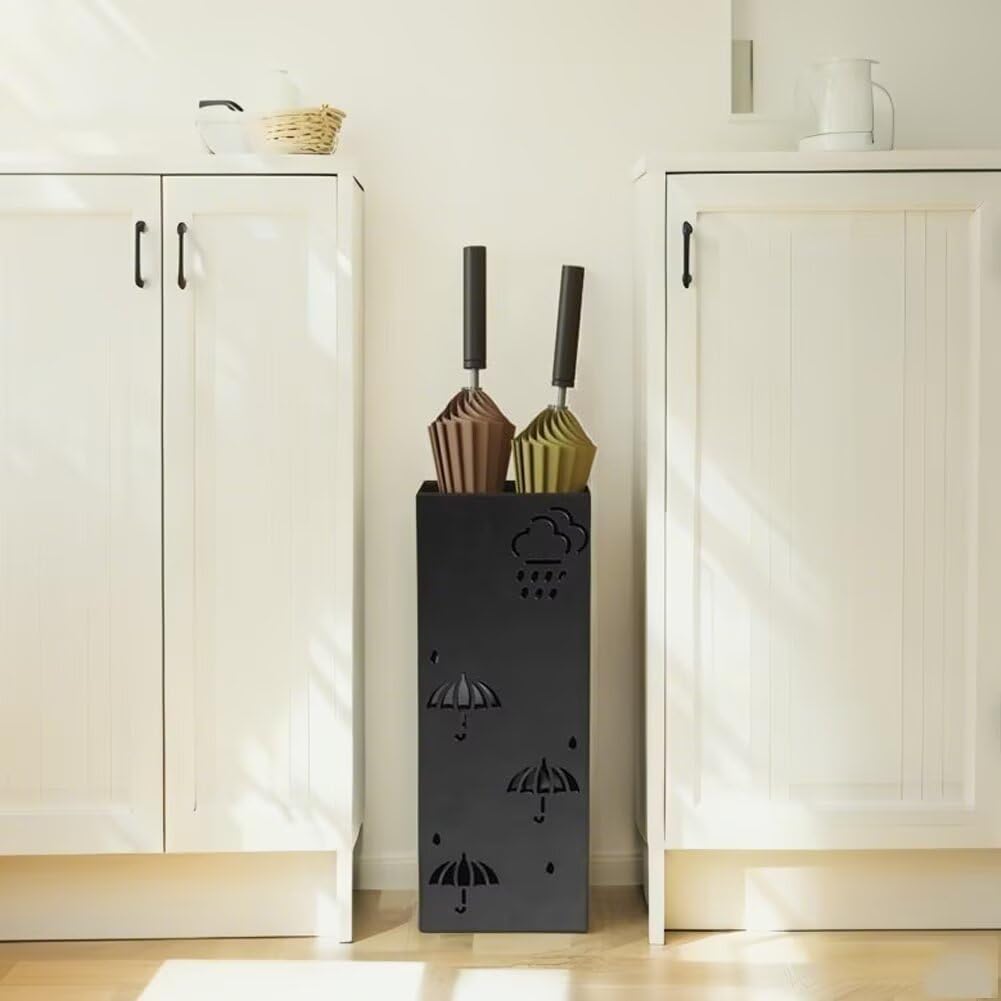 Umbrella Stand Rack Metal Umbrella Holder Hollow Clouds Pattern Umbrella Stand Freestanding Umbrella Organizer Bin Squared Umbrella Stands for Home Hotel Entryway Black
