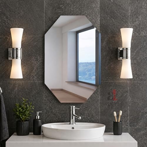 Image of Art Street Glass Frameless Octagon Wall Mirror 16 X 24 Inch, Unframed, Octagonal, Silver
