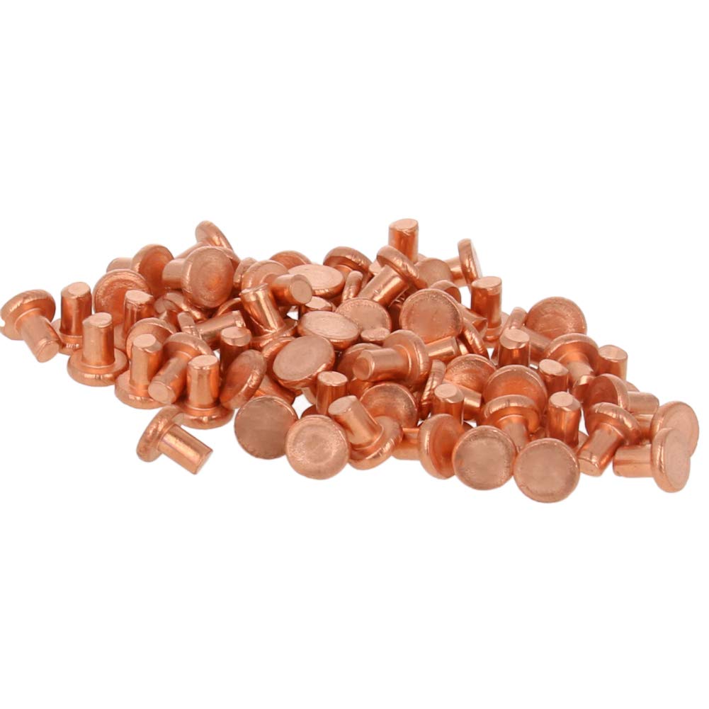 MroMax Diameter 3mm Long 4mm Flat Head Bolts Copper Solid Rivets Fasteners Rivets Copper Tone 200pcs