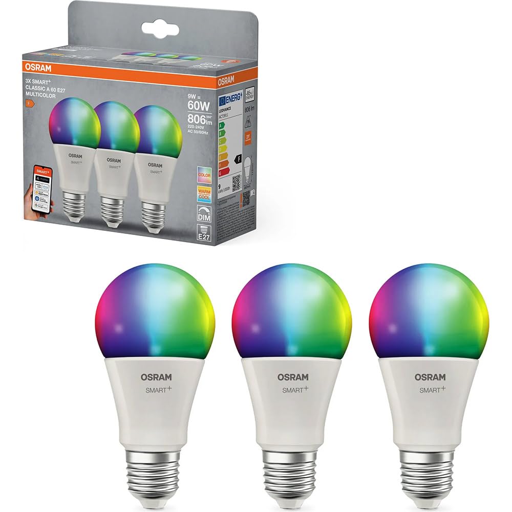 Bombilla LED multicolor OSRAM SMART+ Matter regulable de 9W para altavoz inteligente 2