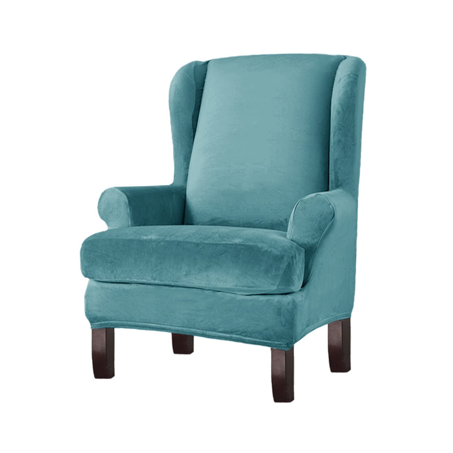Stretch Ohrensessel Bezug Velvet Plüsch Sesselhusse Weich Dick Glatter Stoff Sesselbezug Waschbar Ohrensessel Überzug für Wohnzimmer -blau