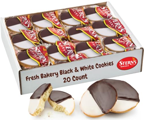 Black and White Cookies | 20 Gourmet Cookies Individually Wrapped | NY Style Black & White Cookies | Easter Food Gift Baskets | Snack Cakes | Kosher, Dairy & Nut Free | Stern’s Bakery