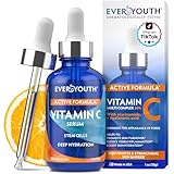 Vitamin C Serum for Face, Stem Cells, Niacinamide, Hyaluronic Acid & Vitamin E – Anti-Aging Retinol Facial Serum with Glycolic Acid & Retinal for Brightening, Hydrating & Firming Skin – Made in USA