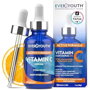 Vitamin C Serum for Face, Stem Cells, Niacinamide, Hyaluronic Acid & Vitamin E – Anti-Aging Retinol Facial Serum with Glycolic Acid & Retinal for Brightening, Hydrating & Firming Skin – Made in USA