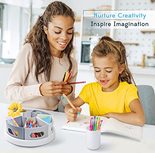 Image of Art Supply Organizer - Rotating Desktop Organizer for Home Office Supplies and Accessories, Kids Pencil Holder for Desk, Homeschool Classroom Organization, Marker Crayon Craft Storage