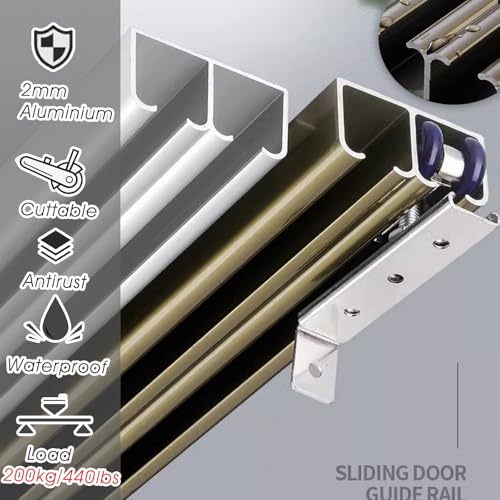 Kit de hardware para puerta corrediza oculta de clóset, riel retráctil, 1 m, alta resistencia, para baño y oficina miniatura 2