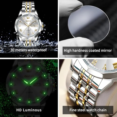 Image of OLEVS Watch for Men Diamond Casual Analog Roman Quartz Stainless Steel Waterproof Luminous Date Calendar Luxury Gifts Wrist Watch