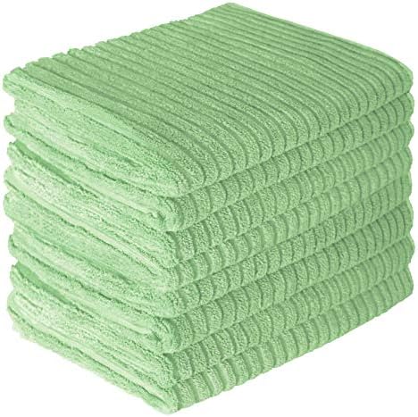gryeer Microfibre Tea Towels, Super Absorbent, Soft and Thick Kitchen Towels, One Side Ribbed One Side Smooth, 45x65cm, Pack of 8, Green