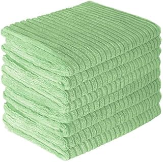 gryeer Microfibre Tea Towels, Super Absorbent, Soft and Thick Kitchen Towels, One Side Ribbed One Side Smooth, 45x65cm, Pack of 8, Green