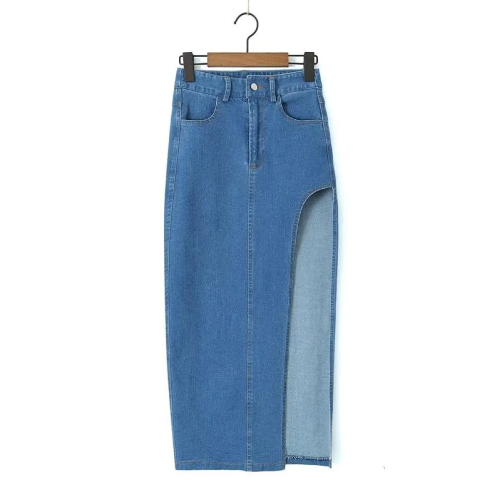 SWEPER Falda Corta De Mujer - Falda Vaquera Sexy con Abertura Lateral para Mujer, Falda Midi con Cremallera Retro, Cintura Alta, Ajustada, En El Tobillo