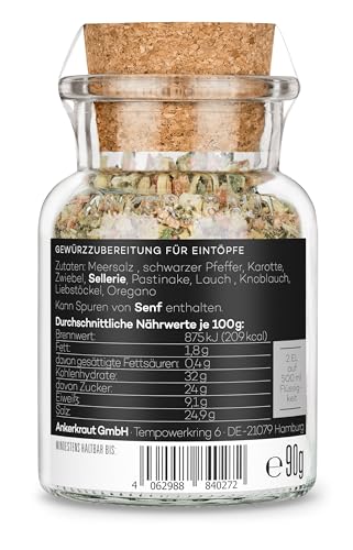 Ankerkraut Eintopf, Linsen, Bohnen und Gemüse, Gewürz-Mischung, Vielfalt für jeden Geschmack, ohne Geschmacksverstärker, lecker schmecker, 90 g im Korkenglas