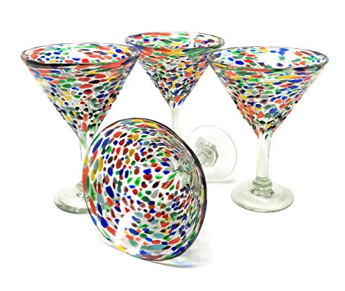 Mexican Hand Blown Glass – Set Of 4 Hand Blown Modern Margarita Glasses - Confetti Rock (12 Oz) #TOP2