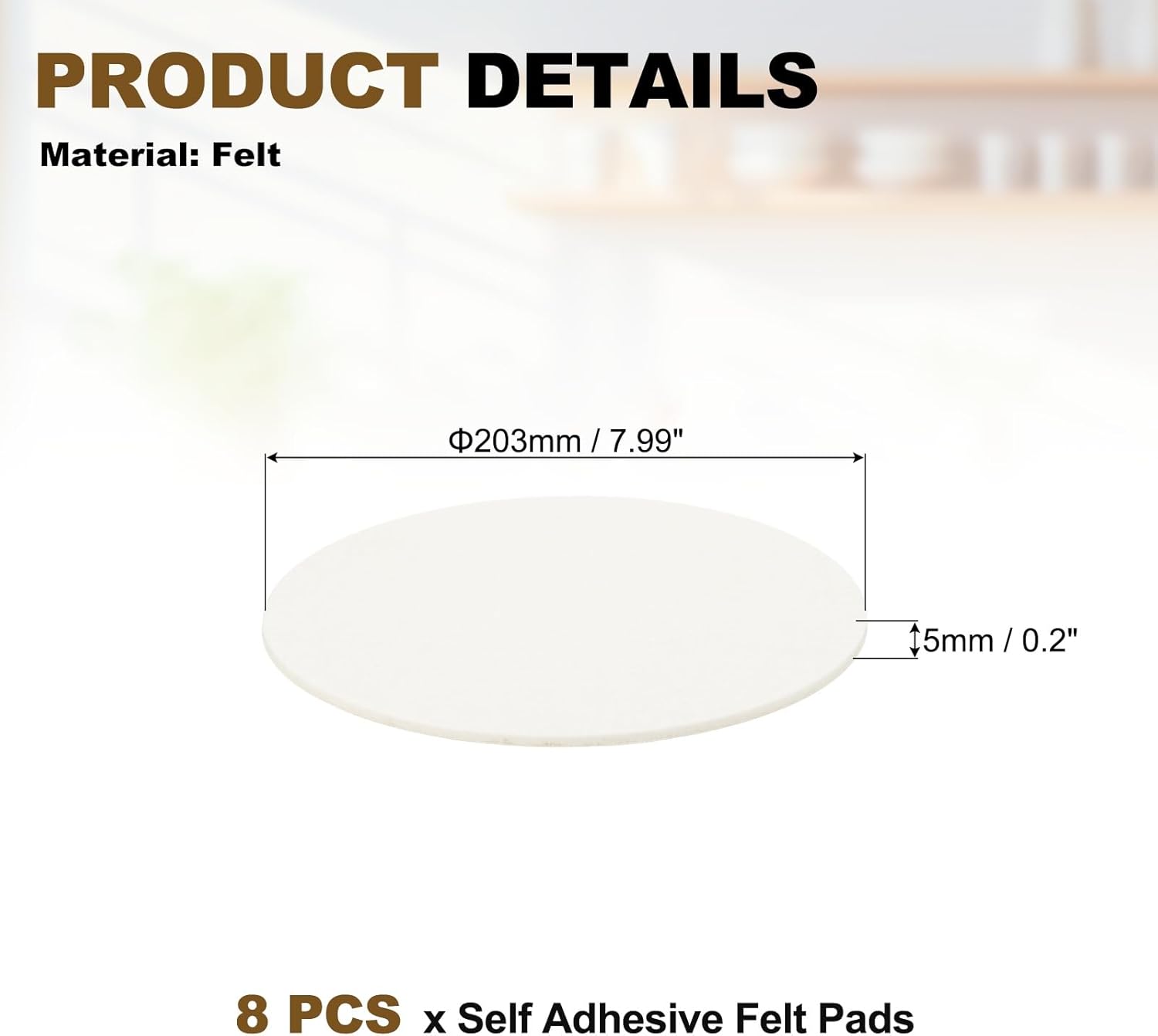 uxcell 8Pcs Non Slip Furniture Pads, 8" Round Self Adhesive Felt Bumpers Noise Reducing Furniture Feet Floor Protector for Chairs Tables Furniture Legs (White 0.2" Thick)