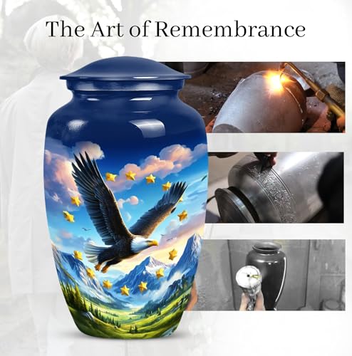 Image of Patriotic Eagle Urns for Human Ashes Adult Male and Female - Green Valley Blue Urn for Adult Ashes - Male and Female Urns for Human Remains - Large Urn for Mother and Father 10 Inch