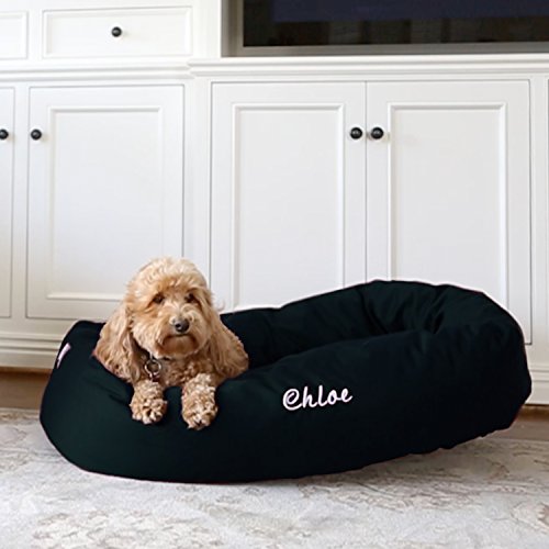 Image of Majestic Pet Personalized 24 Inch Bagel Calming Bed - Washable Cozy Soft Round With Spine Support for Dogs to Rest Their Head - Fluffy Donut 24x19x7 (Inch) - Small - Black