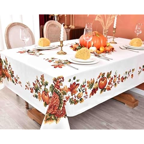 Artisan Flair Pumpkin Harvest Design with Premium Cotton Polyester, Washable Red Fall Tablecloth, Perfect for Dining Room Table Cover, 8-10 Seats Cover