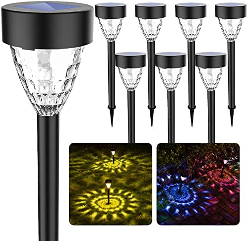 MerKioo Solar Pathway Lights 8 Pack, Bright Solar Lights Outdoor Color Changing/Warm White Waterproof LED Landscape Lights Solar Powered Garden Lights for Yard Patio Lawn Backyard Decor (RGB/WW)