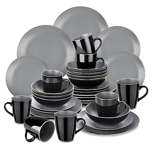 vancasso serie Lento Vajilla de Cerámica Juego de Vajilla de 32 pcs Vajillas Completas Modernas para 8 Personas, Plato Llano, Plato de Postre, Cuenco y Taza, Redonda Mate Gris Claro