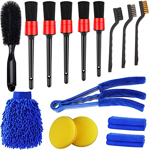 Image of 15 Pcs Car Cleaning Tool Kit | Interior & Exterior Auto Detailing Brush Set for Wheels, Tyres, AC Vents, Leather Seats, Engine Bay, Door Panels & Signs | Professional Wash Accessories for Cars & Bikes