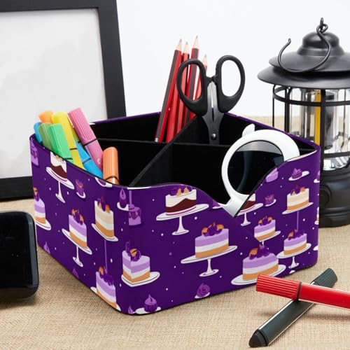 Porte-stylos rectangulaire violet motif dessert pour papeterie et bureau - 8