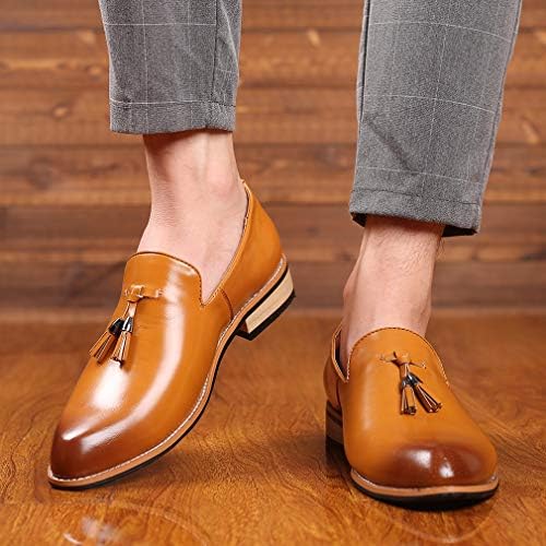 Santimon Mens Loafers Tassel Fringe Penny Loafers Casual Slip On Driving Wedding Prom Shoes Moccasins Tan 6.5 US | Image 4